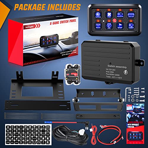 Nilight 8 Gang Switch Panel System Circuit Control Relay System Fuse Wiring Harness Automatic Dimmable ON Off LED Switch Pod for 12V Cars Trucks Campers SUV, 2 Years Warranty,Blue - color: Blue, size: 8 Gang Switch
