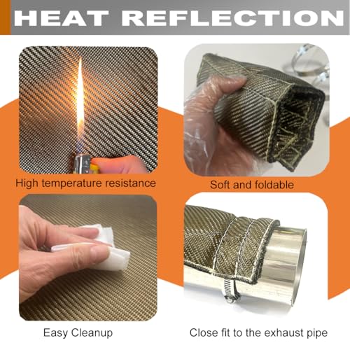 Titanium Pipe Heat Shield 6" x 24.4'' Exhaust Heat Shield Motorcycle Heat Guard Cover Wrap with 5 PCS Stainless Steel Clamps - size: 6'' x 24.4''