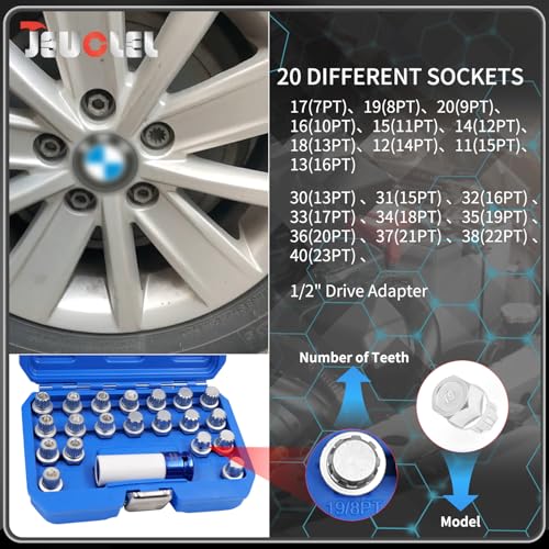 21PCS Wheel Locking Nut Key Kit Compatible with BMW, Nut Removal - size: - Complete Set (21 Pcs)