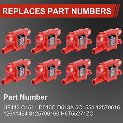 Set of 8 Square UF413 Ignition Coils Pack & Spark Plugs & Wires Set