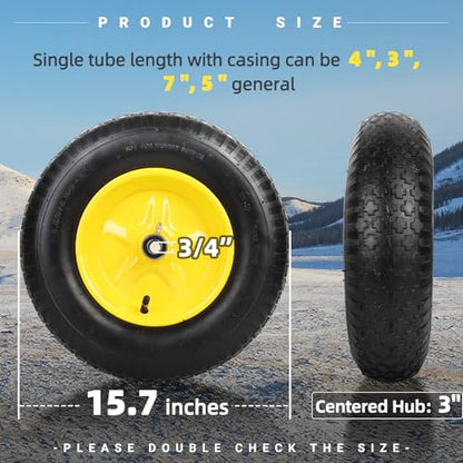 AR-PRO (2-PACK) 4.80/4.00-8" Tire and Wheel, 16" Pneumatic Tire Wheels with 3/4" Bearings and 3" Centered Hub for Wheelbarrow, Hand Truck, Garden Carts, Yard Wagon Dump Cart (Extra 5/8" Bearings) - color: Yellow, size: 4.80/4.00-8"