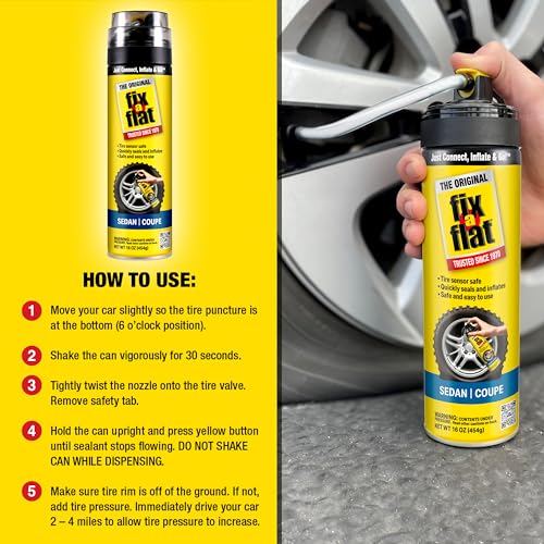 Fix-A-Flat S60420-6PK Aerosol Emergency Flat Tire Repair and Inflator, for Standard Tires, Eco-Friendly Formula, Universal Fit for All Cars, 16 oz. (Pack of 6) - size: Sedan / Coupe (Pack of 6)