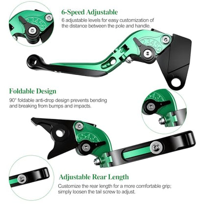Brake Clutch Lever Set for Ninja 650 EX650, Adjustable (Green) - color: Green