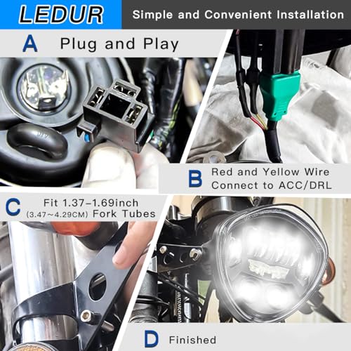 LEDUR 7 Inch Motorcycle Headlight With DRL Red Demon Eye Mount Bracket Hi/Low Beam Side Mount Headlight for H-arley Kawasaki Suzuki Yamaha Honda Cafe Racer Bobber Chopper Street Tracker Scrambler - size: 7IN Motorcycle Headlight-1PCS