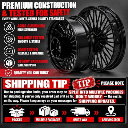 TOFR 21inch 18inch 36 Fat Spoke Wheels Rims For Harley Touring Bagger 09-25 - color: Gloss Black, size: Front:21x3.5 Rear:18x5.5