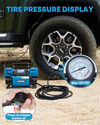 Kohree 12V Dual Cylinder Air Compressor, 12.35 ft³/Min Fast Tire Inflator - size: 14.17 x 5.9 x 9.05 in
