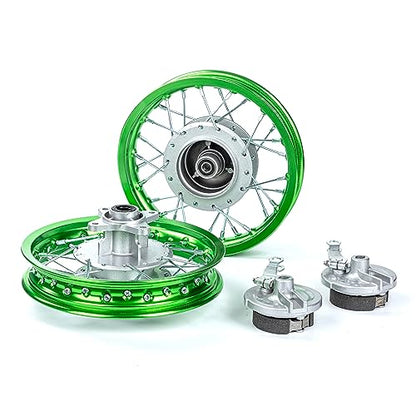 CRF50 Rim, XR50 Wheels Drum Brake Shoes for XR CRF Pit Dirt Bikes Black 1.40x10 Alloy Aluminum Rims(Green)
