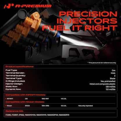 A-Premium 4 Holes Set of 6 Fuel Injectors Compatible with Nissan, INFINITI
