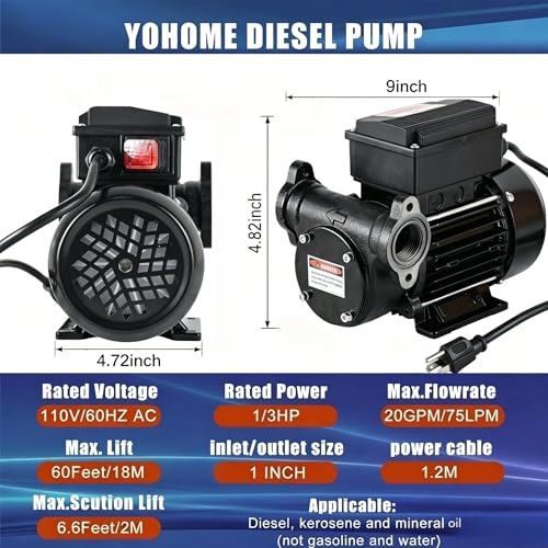 Diesel Transfer Pump 110V 20GPM Oil Transfer Pump - Diesel, Kerosene, Biodiesel, Light Fuel Oil - style: 110V20GPM-Diesel