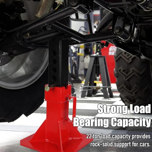 22 Ton Jack Stands, Heavy Duty Pin Type Jack Stand Pair with Safety Lock for Trucks, Trailers and Heavy Equipment Stands, Adjustable Height up to 19", 44,000 lbs Load Capacity, Red