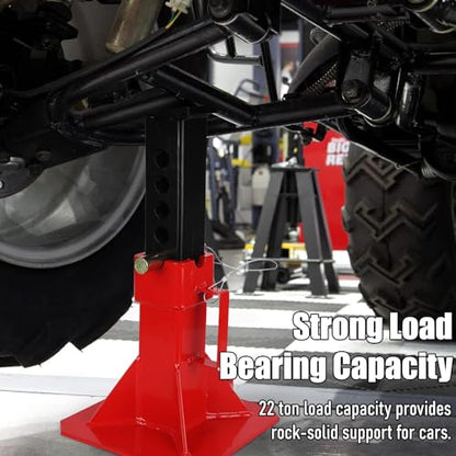 22 Ton Jack Stands, Heavy Duty Pin Type Jack Stand Pair with Safety Lock for Trucks, Trailers and Heavy Equipment Stands, Adjustable Height up to 19", 44,000 lbs Load Capacity, Red