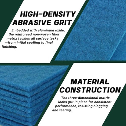 6" x 9" Blue Ultra-Fine Polishing Scuff Pads, 10 Pack – Non-Woven Hand Pads for Final Polish Prep, Haze Removal, Scouring & Mirror Finishes – Reusable Aluminum Oxide Abrasive Pads - color: Blue