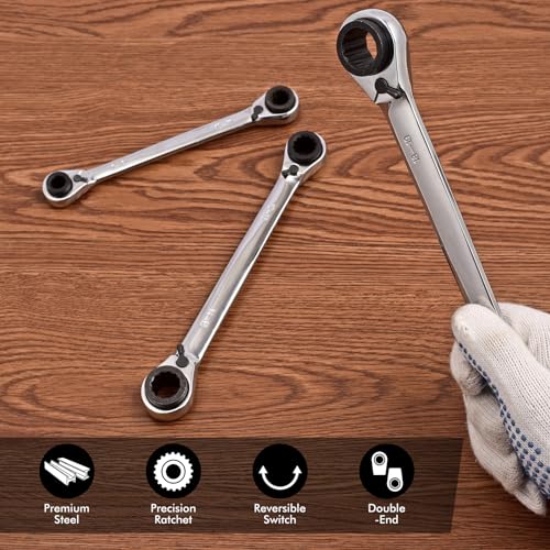 4 IN 1 Ratcheting Wrench Set, Reversible Ratchet Wrench Set Double Tool Box Set Metric 8-19mm 3 Pieces