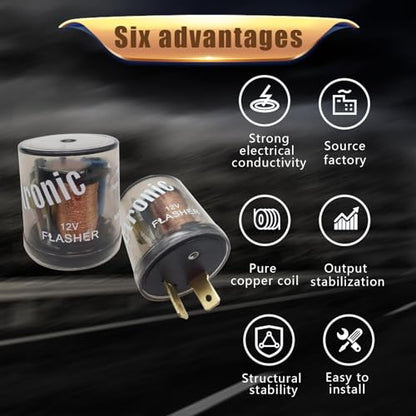 2 PCS Car 2 Pin 3 Pin Flasher, 20A 12V Transparent Round Shell Fast Flasher Relay, Turn Signal Indicator Repair Tool, Universal for Halogen Lamp Relays (Transparent)