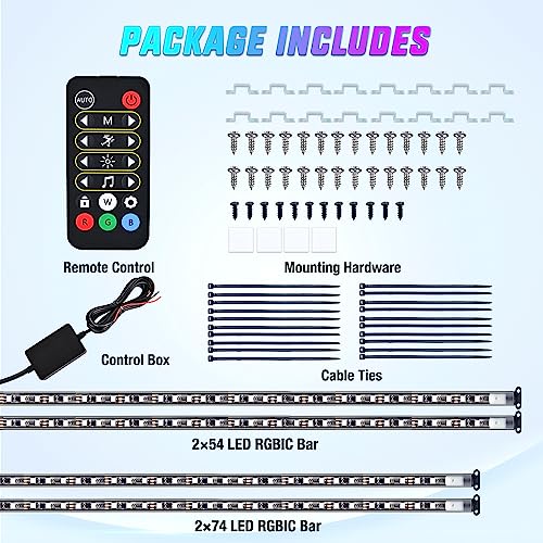 Nilight 4Pcs Car Underglow Neon Accent Strip Lights 256 LEDs RGBIC Multi Color DIY Sound Active Function Music Mode with APP Control and Remote Control Underbody Light Strips, 2 Years Warranty - color: 4Pcs Underglow Light RGBIC Multi Color