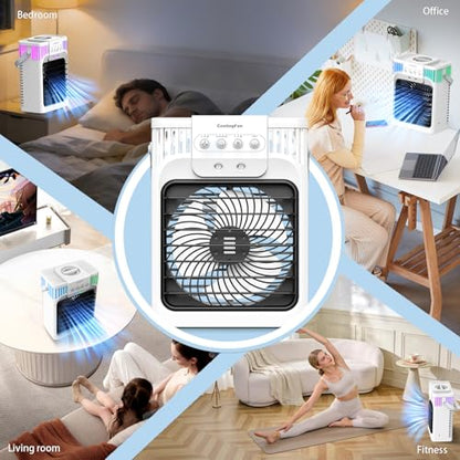 Portable Air Conditioners, 4 in 1 Cooling Fan with 3 Speeds & 3 Mist Modes,1200ml Water Tank, 2-8H Timer, Remote Control, 7 Color Night Light, Quiet Small Air Cooler for Bedrooms Office Car