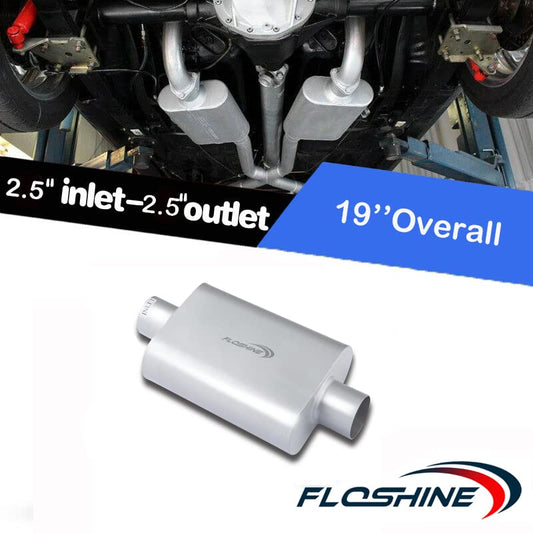 Universal Mufflers Dual Chamber 2.5" inlet (ID) 2.5" outlet (ID) overall 17" Performance Automotive Muffler Exhaust FH8C25C25 - size: 2.5"