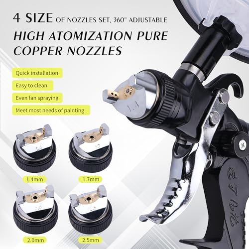 HVLP Spray Gun Kit, 4 Nozzles,10 Disposable Paint Cup System,Black - color: black