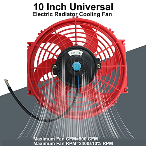 10" inch Slim Fan Push Pull Electric Radiator Cooling 12V Mount Universal Kit Red - color: Red, size: 10 Inch