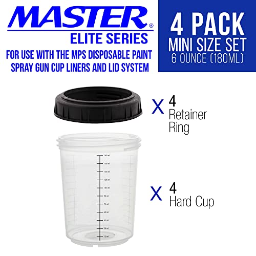 Master Paint System MPS, 4 Pack Set of Mini Size 6 Ounce (180ml) - size: 6 Ounce Hard Cup Set