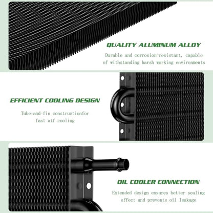Universal 5/16" Transmission Oil Cooler Kit, Aluminium alloy 4 Pass Tube and Fin Oil Cooler Kit with Hose Mounting Kit, Black - color: Black, size: 4 Pass
