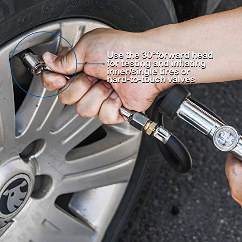 CZC AUTO Tire Inflator Air Pressure Gauge with Rubber Hose, 10-120PSI