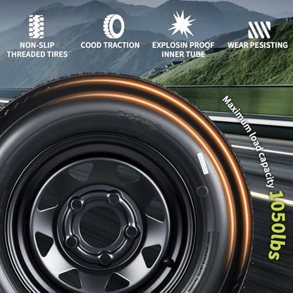 GarveeTech 2-Pack Trailer Tire On Rim 5.30-12 530-12 5.30x12 5 Lug on 4.5" PCD Trailer Tires and 12 in Wheels Load Range C 6PR Black - size: 5.30-12