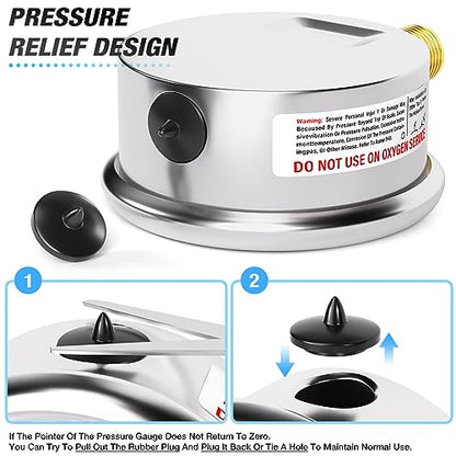 MEANLIN MEASURE 0~60Psi Stainless Steel 1/4" NPT 2.5" FACE DIAL Liquid Filled Pressure Gauge, Pool Sand Filter Pressure Test Lower Mount, with 1/2" NPT and 3/8" NPT Hex Bushing - size: 0-60Psi
