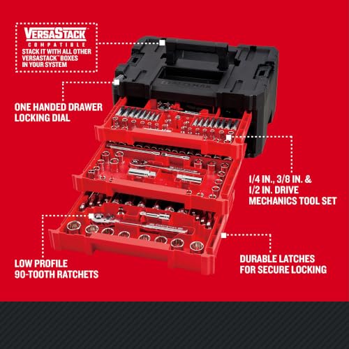 Craftsman 262-Piece Mechanic Tool Set with 3-Drawer VERSASTACK Box, SAE and Metric Socket Set, Car and Motorcycle Tool Kit with Combination Wrenches and Spark Plug Sockets, 90-Tooth (CMMT45309) - style: Craftsman 262-Piece Mechanic Tool Set with 3-Drawer