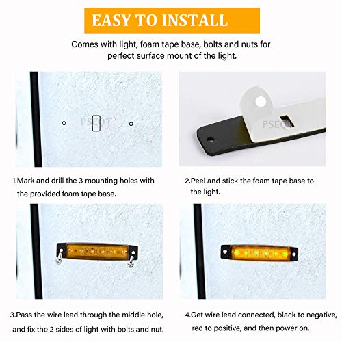 PSEQT 10 Pcs LED Rock Strip Lights Car Underglow Wheel Fender Well Lighting Kits Waterproof for Golf Cart Wrangler Offroad Truck RV UTV ATV Snowmobile (Amber Yellow) - color: Amber