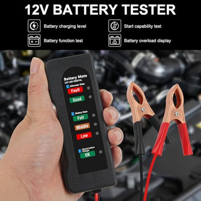 12V car Battery Tester, Alternator Tester Automotive,Battery Checker, Analyzer to Check alternator & Battery Charging System,LED Indication (B) - color: B