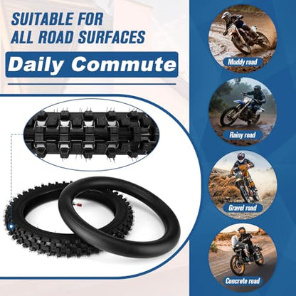 60/100-14 2.50-14 Front Tire and Inner Tube Set, 60/100-14 Dirt Bike Tire Tube for CRF110 KLX110 KX65 XR70 SSR125 110cc 125cc CRF70 KX60 KX110 RM65 JR80 PW80 TTR90 TTR110 Pit Dirt Bike Off Road