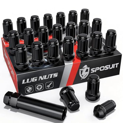 Sposuit 24 Pcs M12x1.25 Black Spline Lug Nuts, 19mm Hex, for Nissan - color: Black, size: M12x1.25, style: 24 Pcs