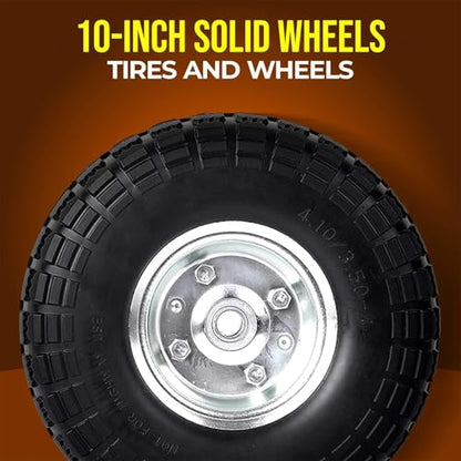 AR-PRO 10" Solid Tire and Wheel, Flat Free 4.10/3.50-4 Tire, 2-Pack - color: Silver
