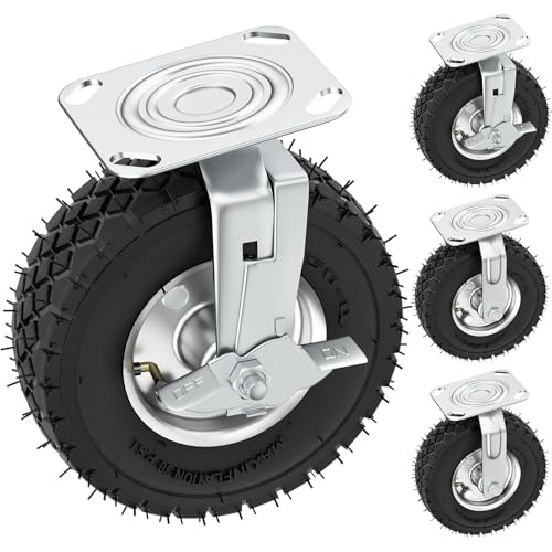 8 inch Casters Wheels, Heavy Duty Casters Set of 4 Load 880lbs with Brake, Locking Swivel Plate Caster, Industrial Castor Wheels for Workbench, Cart, Trolley, Wagon and Shelves - size: 8 inch (2 Swivel with Brake-No Direction Lock)