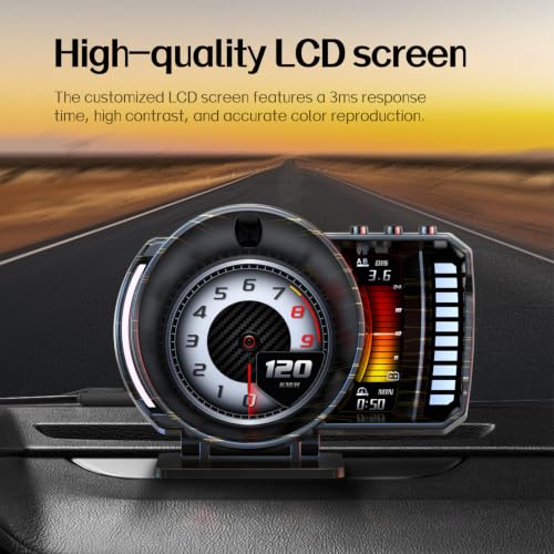 BY-J P28 OBD2 GPS Car HUD, Digital Speedometer for Car, 3.5 Inch HUD for Car with Gesture Control RGB Lights Safety Alerts - color: HUD-P28