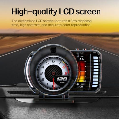 BY-J P28 OBD2 GPS Car HUD, Digital Speedometer for Car, 3.5 Inch HUD for Car with Gesture Control RGB Lights Safety Alerts - color: HUD-P28