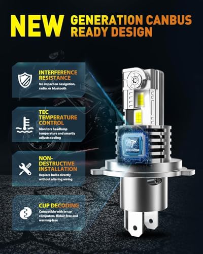 Termitor High Performance H4 9003 LED Bulbs 110,000LM, 6500 Cool White,True 1:1 Halogen Size, IP68 Waterproof, 85K+ Long Lifespan, Plug and Play, Pack of 2 - size: M1 H4/9003