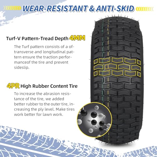 GICOOL 16x6.50-8 Tubeless Tire and Wheel, 【1" Bearing, 4" Centered Hub】,16x6.5-8" Lawn Mower Tires, Universal Fit Riding Mower and Garden Tractor Front Wheels, 4 Ply, V-Turf Pattern, 2 Pack - size: 16x6.50-8 Tubeless (4" Centered Hub,1" Bore)
