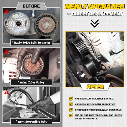 38382 Drive Belt Tensioner Pulley and Serpentine Belt Assembly Kit Fit for Dodge Ram 1500/2500/3500 5.7L V8 2003-2008 Replace # 53032130AA 53032130AC 38058 7PK2570 - size: 90K-38382