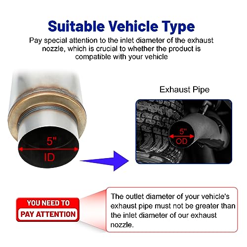 Exhaust Resonator 5" Inlet 5" Outlet Muffler 30" inch Overall - size: 5" Inlet 5" Outlet 30" Overall Length