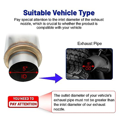 Exhaust Resonator 5" Inlet 5" Outlet Muffler 30" inch Overall - size: 5" Inlet 5" Outlet 30" Overall Length