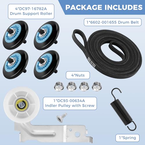 DC97-16782A Dryer Parts Fit for Samsung Dryer Roller Replacement kit DV45H7000EW/A2 DV42H5000EW/A3 Includes DC97-16782A Dryer Roller 6602-001655 Dryer Belt DC93-00634A Idler Pulley - style: DC97-16782A - Dryer roller replacement kit