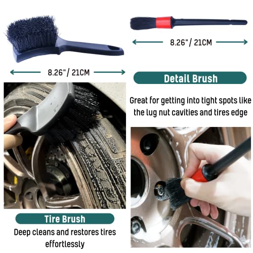 oesee Professional 4 Pack Long Handle Wheel Brush Kit for Cleaning Wheel and Tire- 2X Soft Wheel Cleaning Brush, Detailing Brush and Stiff Tire Brush, Bendable& Durable Wheel Rim Cleaner Brush Set - color: Green/Black, size: 4-Pack