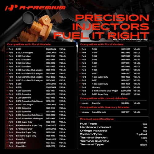 A-Premium Set of 8 Fuel Injector - Compatible with Ford, Mercury, Lincoln