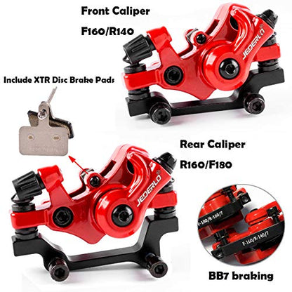 Complete Bike Front & Rear Disc Brake Kit - Calipers, 2x 160mm Stainless Steel Rotors, Cable, Brake Levers & Fixing Screws (Suit-Red) - color: Suit-Red