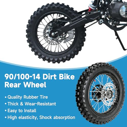 EOPOAYI 14" Wheel Rim 90/100-14 3.00-14 Rear Tire Assembly Compatible with 125cc 150cc Apollo TTR125 SSR KLX125 RM80 TaoTao DB17 Off Road Pit Dirt Bike Parts Brake Rotor 428 Chain 41T Sprocket - size: 14" Wheel with Rim+ Brake Disc + Sprocket