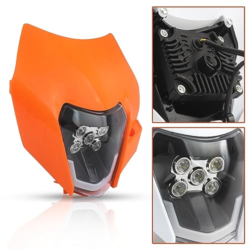 Dirt Bike LED Headlight,Universal Motorcycle Head Lamp Kit Compatible With Motocross Pit Bike Enduro ATV Supermoto 150 250 350 450 500 SX XCW EXC SXF XC SMC R 690(Orange) - color: 16-5LED Orange