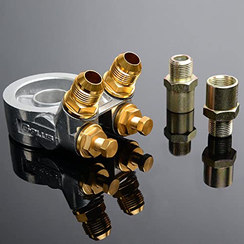 GRAND ORANGE Universal 10 Row Engine AN-10 Oil Cooler + Thermostat Adaptor Kit + Oil Lines - size: 10 Row 10 AN | Golden