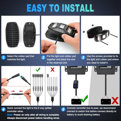 Nilight RGBW LED Rock Lights Kit 6 Pods 22 LEDs Wide Angle Lighting - color: RGBW 22LED, size: 6 Pods